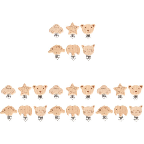 24Pièces Clips De Bois Motifs Animaux Multi Bébé 1