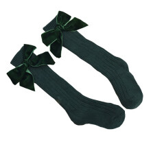 1Paire -Longues Vert Coton Enfants Motif Nœud