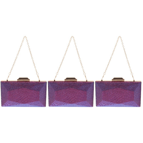 3Pièces Sac Soirée Violet Pochette Détachable 1
