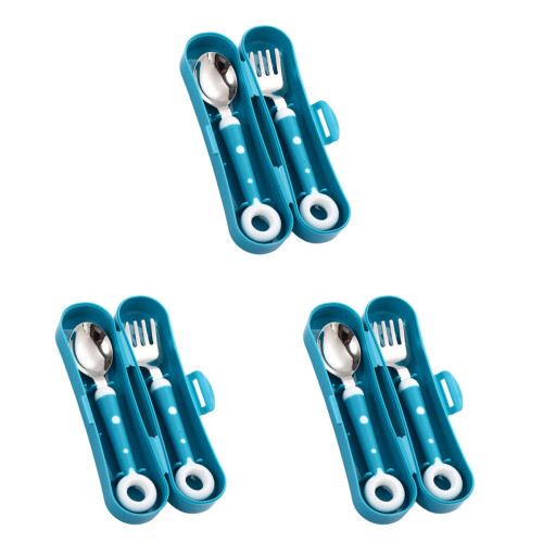 3Ensembles Couverts - Silicone Acier Apprentissage Vert 2