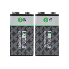Lighthouse 9V Usb-C Rechargeable Li-Ion Battery Pack Of 2