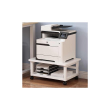 2 Tier Laser Printer Stand with Wheels, Wood and Metal Office Printer Table with Storage Shelves, White