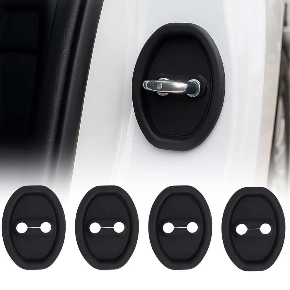 Car Door Lock Cover 4Pcs Universal Tpu Silicone Latch Protector Noise And Rust Reduction Black 9070919806285