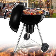 22.5 Inch Charcoal Grill with Thermometer, Portable Kettle BBQ for Outdoor Cooking and Camping