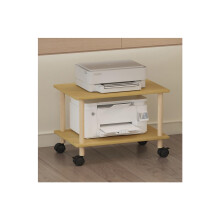 Heavy Duty 2 Tier Mobile Printer Stand with Lockable Wheels, Wood and Steel Storage Rack for Office (Ginger)