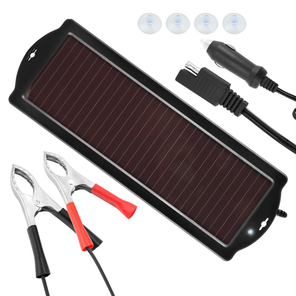 Solar Car Battery Charger 12V 1.5W Trickle Maintainer With Dashboard Suction Mount For Car Rv Truck 9099447383372