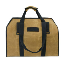 Firewood Carrier Waxed Canvas Log Bag Extra Large Capacity Water Resistant Tote for Camping Home (Khaki)