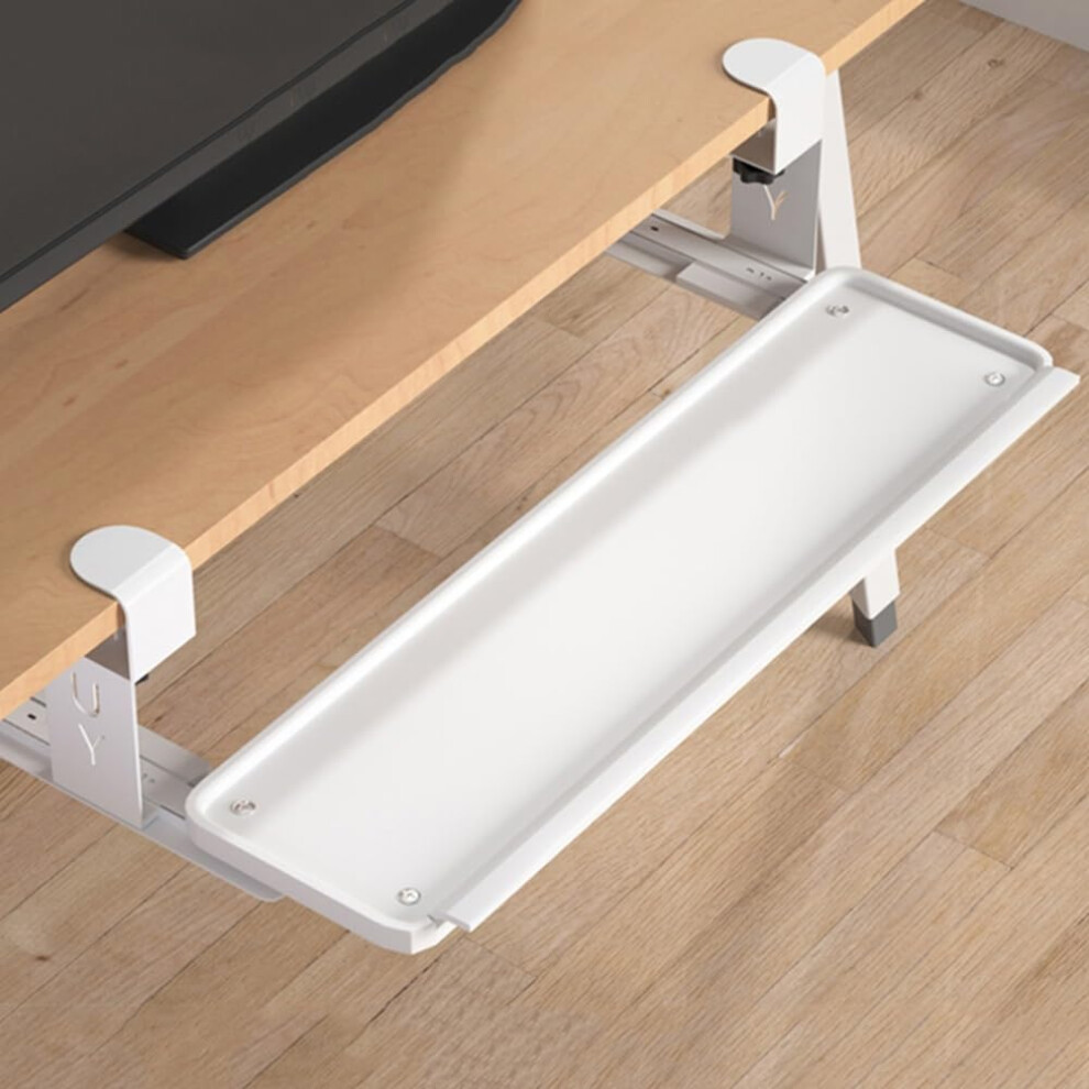 Under Desk Keyboard Tray No Drilling, Adjustable Pullout Keyboard Drawer With Ergonomic Wrist Support, 248 Inch White 9099447383396