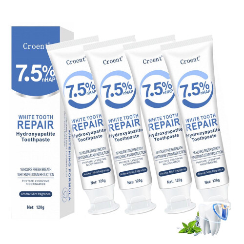 Hydroxyapatite Toothpaste 7.5% nHAP for Enamel Protection and Whitening, Mint 4 Pack