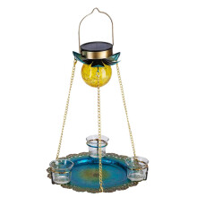 Solar Bird Feeder with Squirrel Proof Design, Durable Iron Frame and Clear Glass for Garden Yard