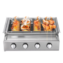4 Burner Portable Gas Grill Stainless Steel Tabletop BBQ with Adjustable Height and Independent Heat Control for Outdoor Camping