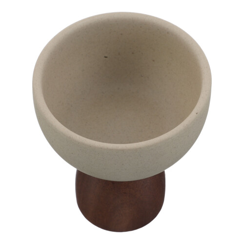 5Pcs Reusable Ceramic Footed Dessert Bowls with Elegant Wood Support