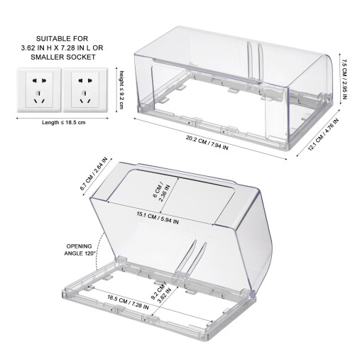 2Pièces Cache Prise Double Position Étanche Transparent Durable 1
