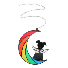 2Pcs Acrylic Dog Memorial Moon Window Hanging Decor Multi Color