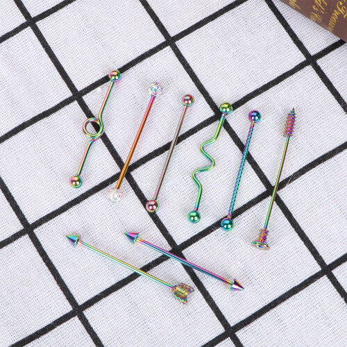 8Pièces Piercing Barbell Flèches Acier Durable Couleurs Variées 2