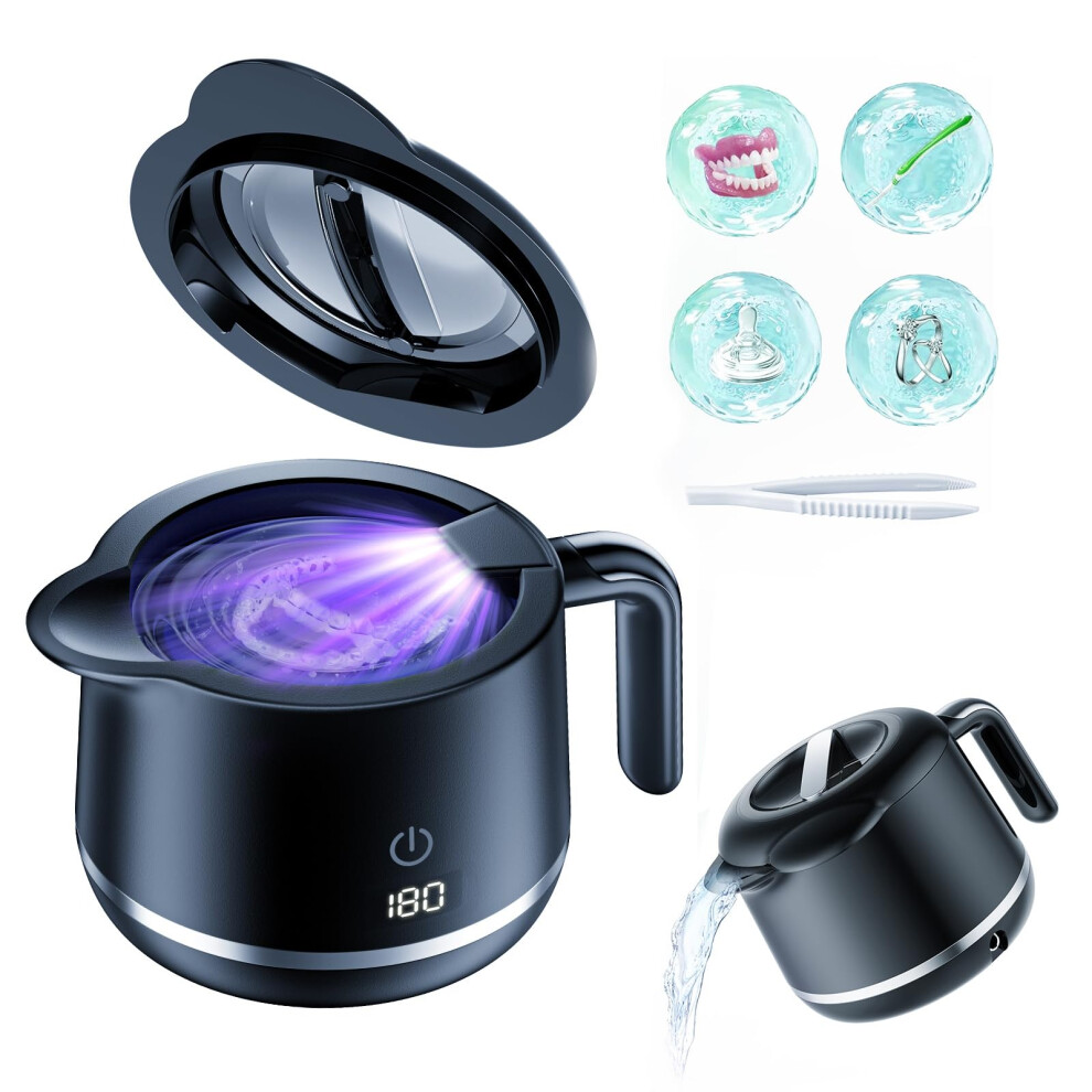 Ultrasonic Retainer Cleaner 45kHz Denture Cleaning Device with Handle and 5 Modes