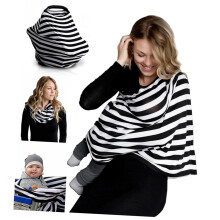 Breathable Cotton Nursing Cover Scarf with Striped Design for Discreet Breastfeeding and Stroller Use