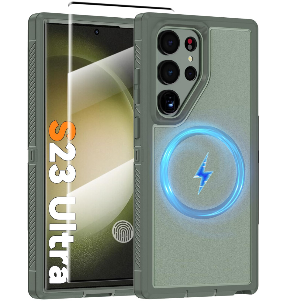 Magsafe Case With Screen Protector, Military Grade Shockproof, For Samsung Galaxy S23 Ultra Green 9070919808050