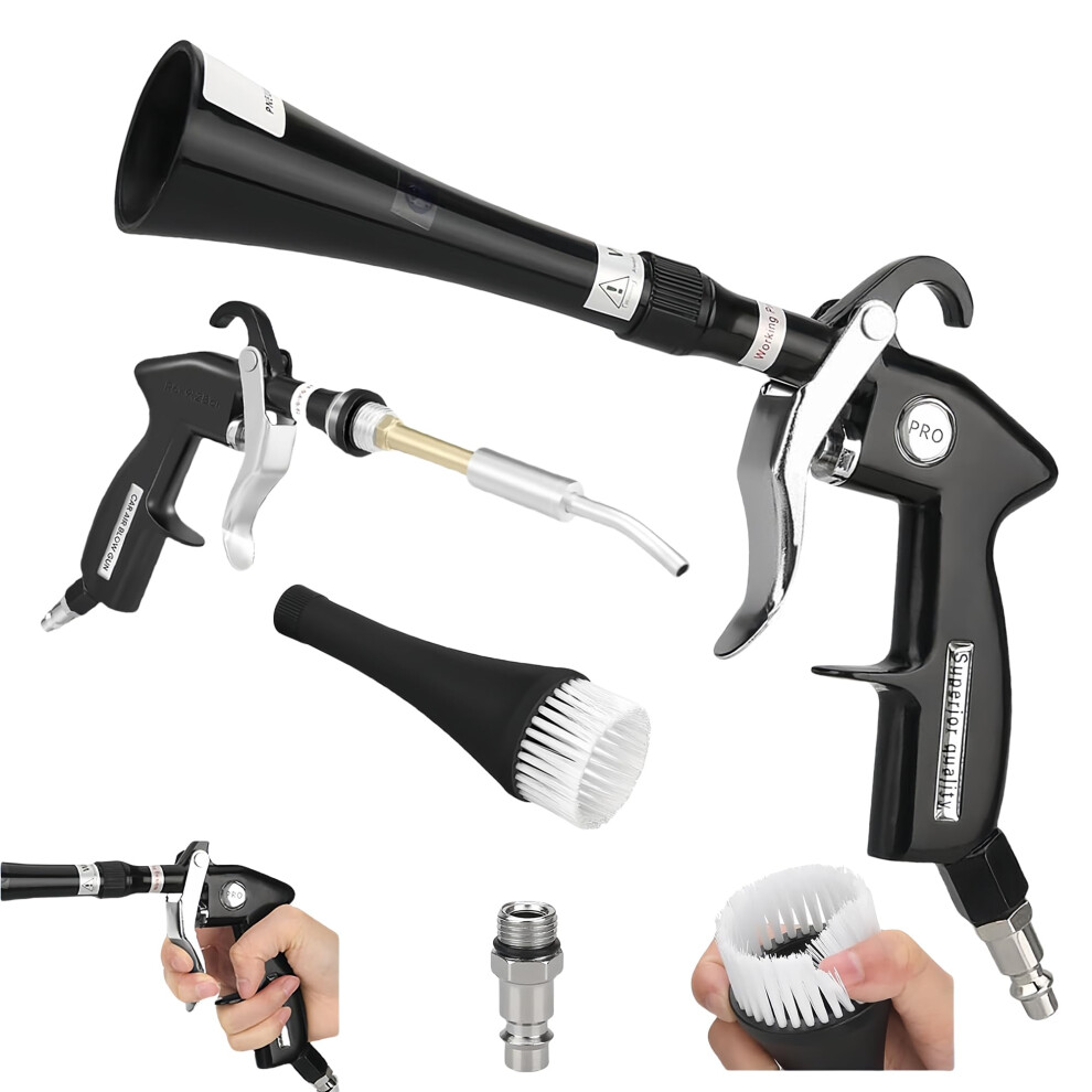 Car Detailing Air Blow Gun With Brush, Pressure 360 Rotating Interior And Exterior Cleaner 9070919808067