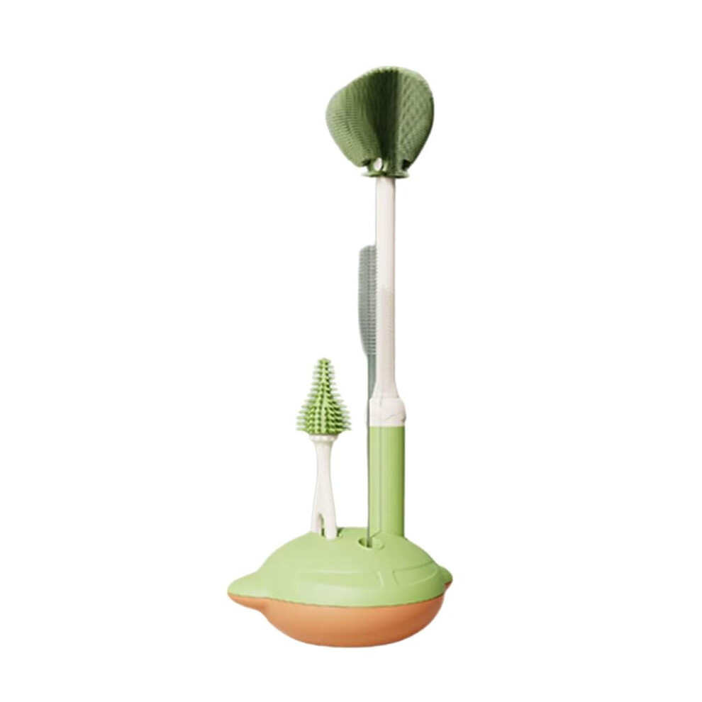 3 Piece Baby Bottle Brush Set With Pacifier Cleaner, Ergonomic Handle, Versatile Sizes For Home And Travel Green