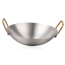 Thickened Stainless Steel Wok with Double Ear Handles, Nonstick Frying Pan for MultiStove Outdoor Cooking