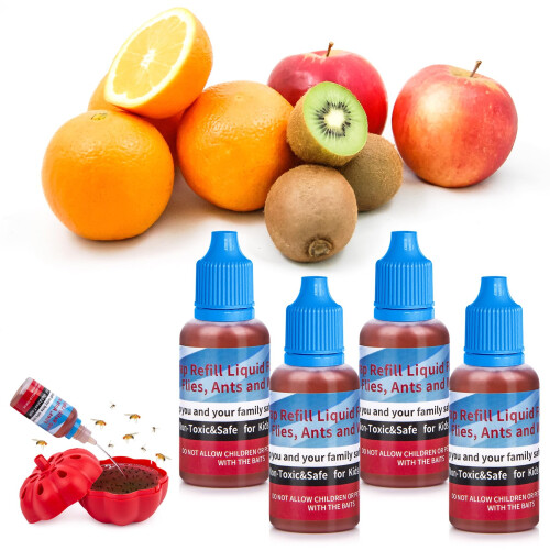 Fruit Fly Trap Refill Liquid 4 Pack, Indoor Gnat Trap Killer for Kitchen, Easy Refill Targeted Attraction
