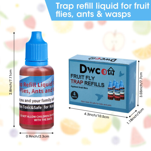 Fruit Fly Trap Refill Liquid 4 Pack, Indoor Gnat Trap Killer for Kitchen, Easy Refill Targeted Attraction 1
