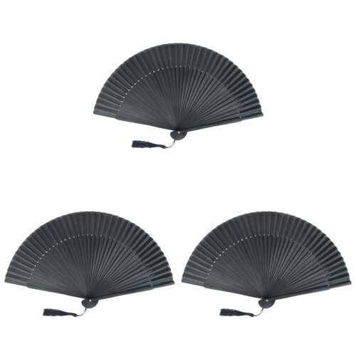 3Pièces Éventail Noir En Bambou Résistant 1