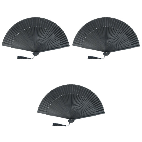 3Pièces Éventail Noir En Bambou Résistant 2