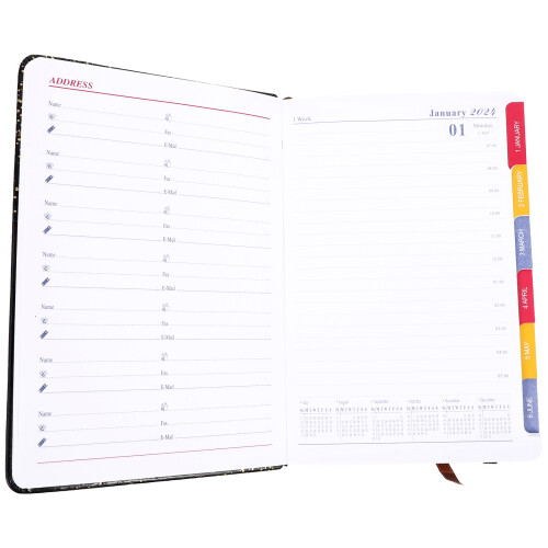 4Pcs Minimalist Black PU Planner 2024 Daily Organizer for Students 2