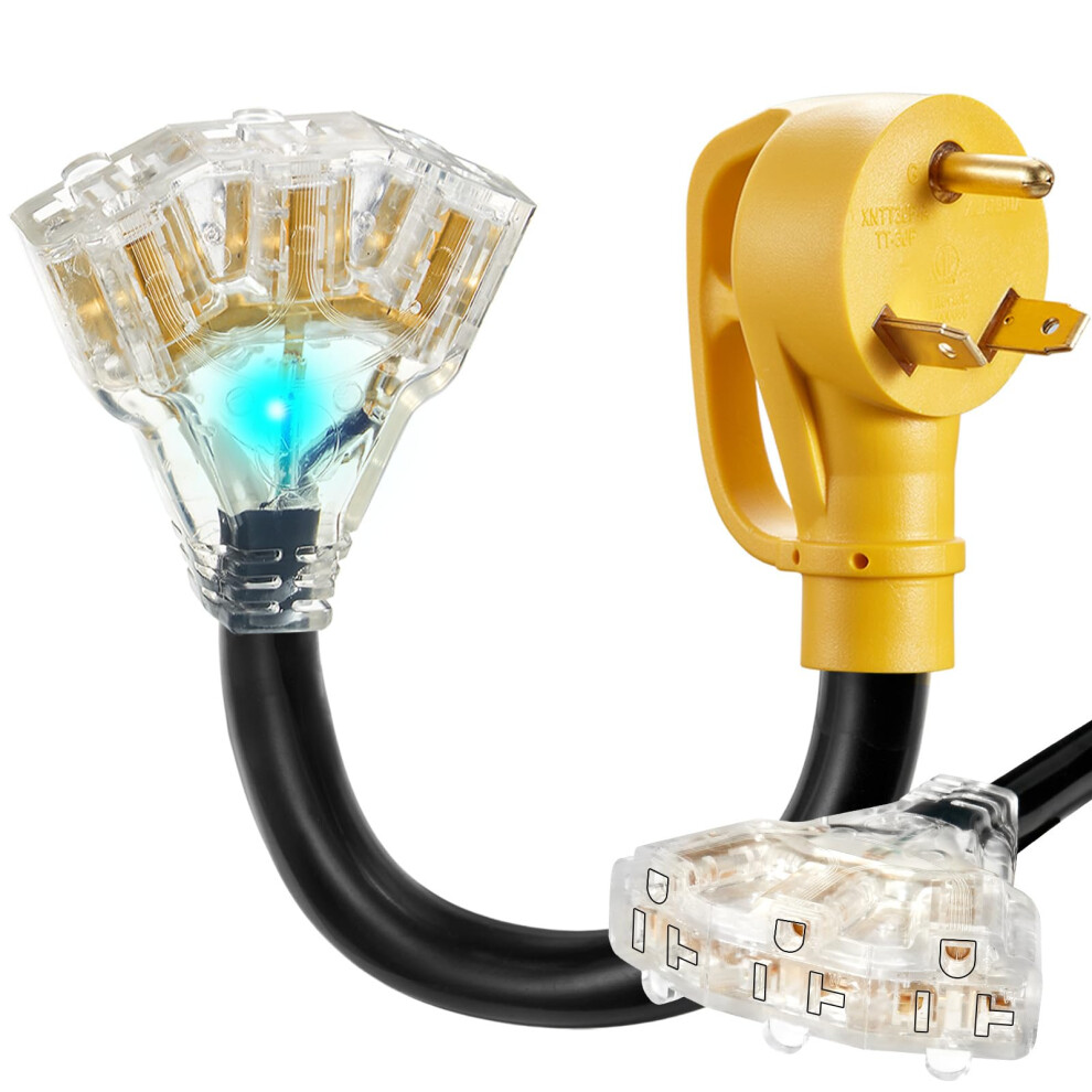 Rv Power Adapter Tt30p To 110V Triple Outlet Splitter With Lighted Indicators 1Ft 9099447388384
