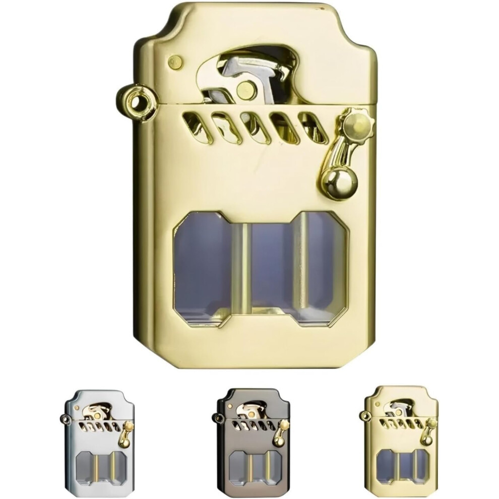 Gold Steampunk Lighter Vintage Copper Windproof Kerosene Gear Ignition Durable Pocket Size