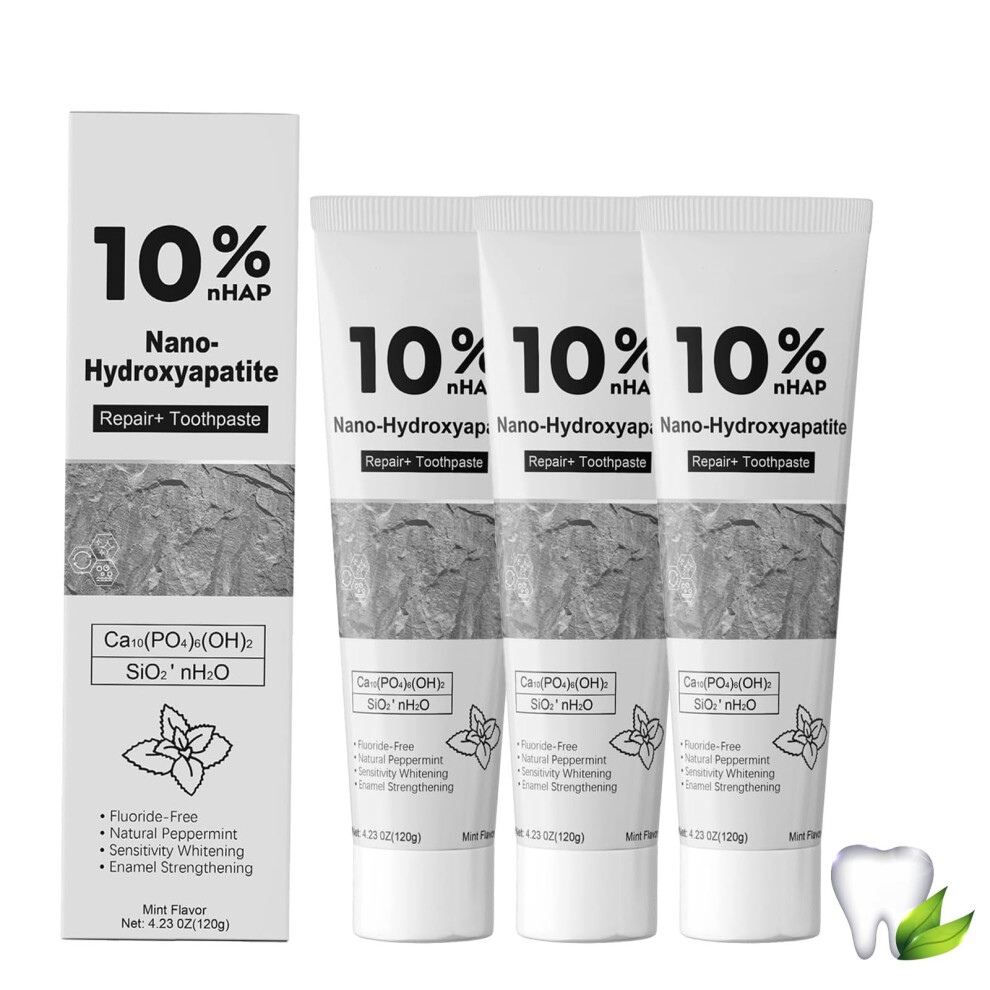 Light Hydroxyapatite Toothpaste For Sensitive Teeth, Fluoride Enamel Mint, 3Pcs