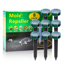 Solar Mole Repellent 8 Pack Ultrasonic Pest Deterrent Stakes for Garden Lawn Yard, Solar Powered