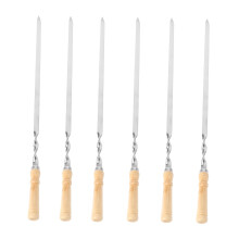 6pcs Stainless Steel BBQ Skewers and Grilling Forks with HeatResistant Wooden Handles for Outdoor Cooking