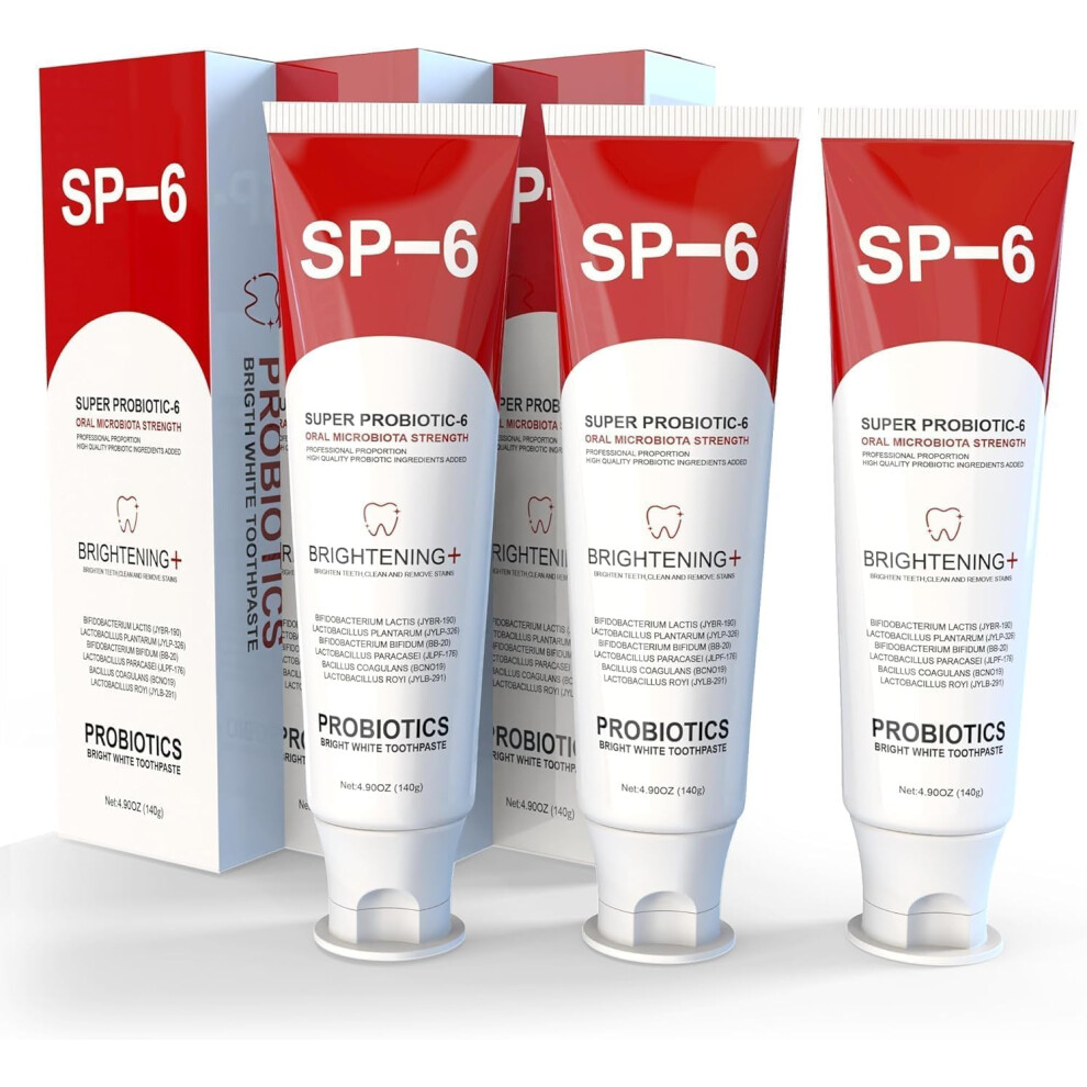 SP6 Probiotic Whitening Toothpaste with 6 Probiotics for Oral Health, Fresh Breath, 4.9oz 3 Pack