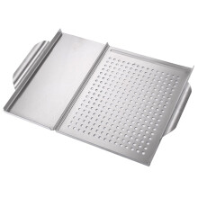 Stainless Steel Grill Pan Non Stick BBQ Griddle Plate with Double Handles for Outdoor Camping Cooking