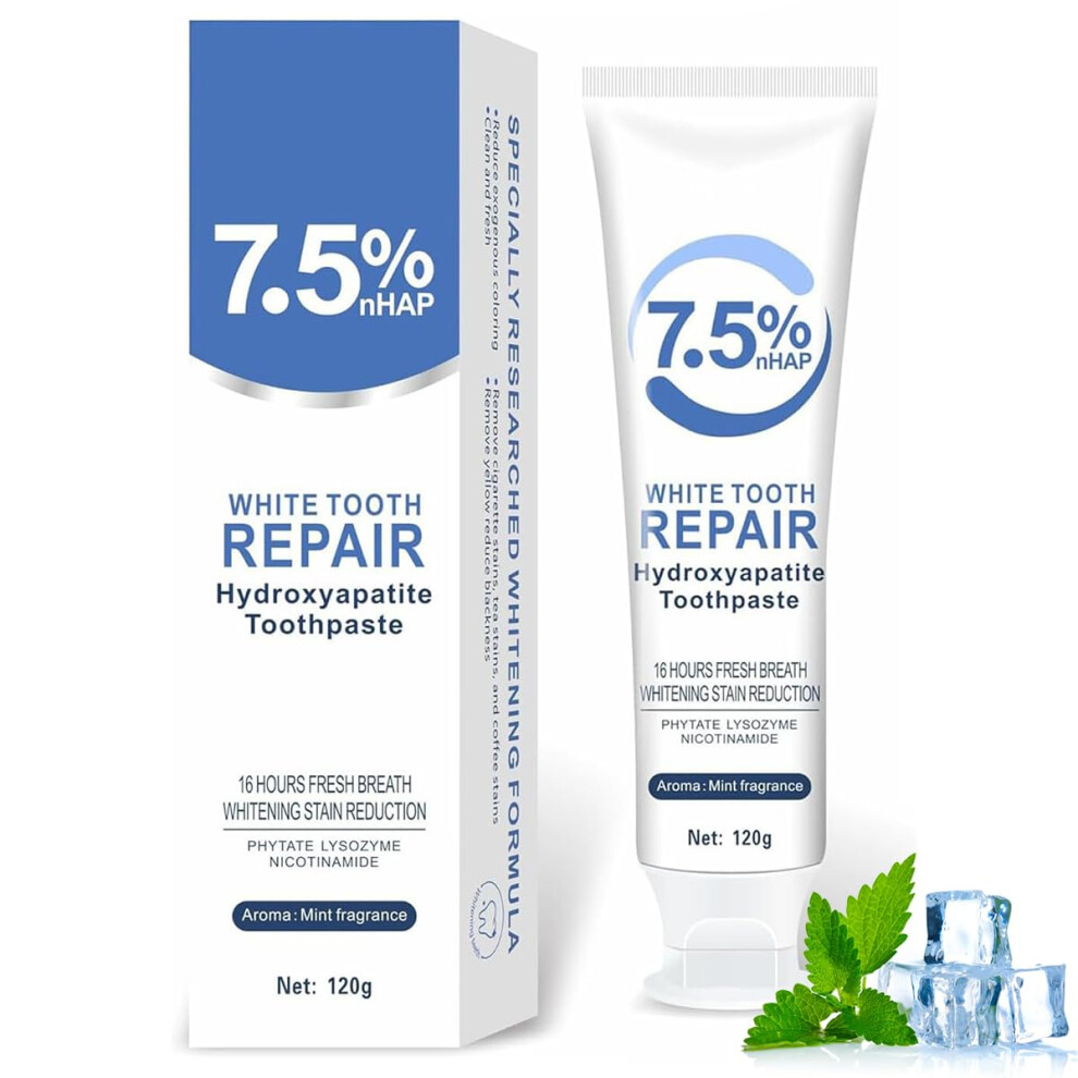 7.5% Hydroxyapatite Toothpaste for Enamel Strengthening and Sensitive Teeth, Fluoride Mint 120g
