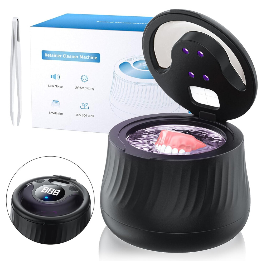 Light/Black Ultrasonic Retainer Cleaner 45Khz Deep Clean With Uv For Dentures Aligners Mouth Guards