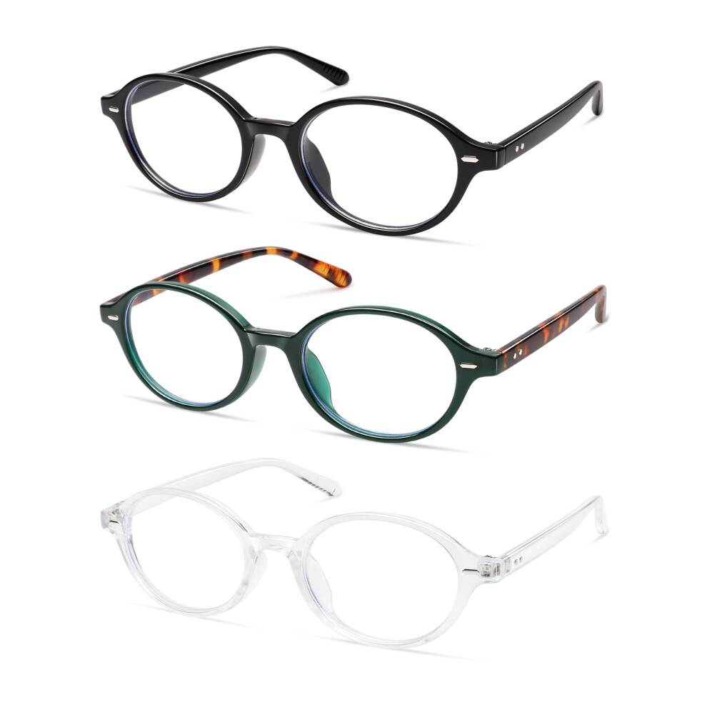 Blue/Light Blocking Reading Glasses 3.0X Magnification Oval Metal Frame Set Of 3 For Women And Men