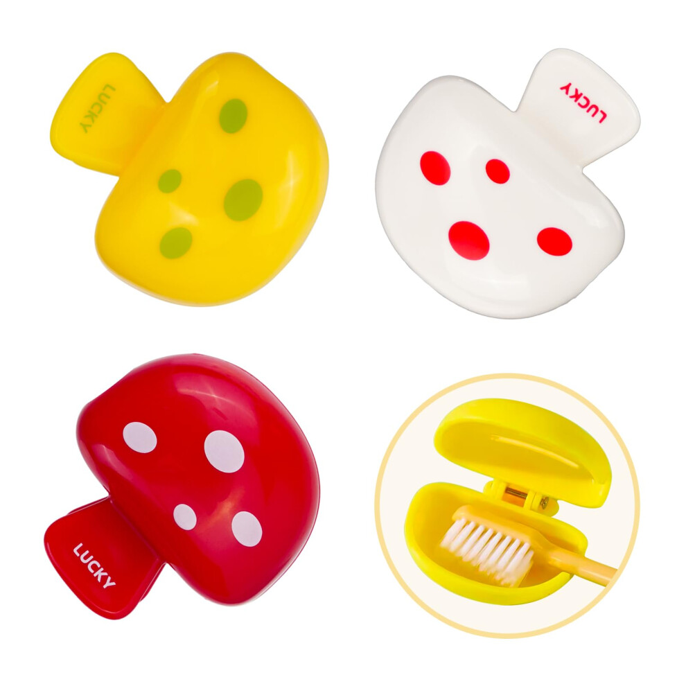 Toothbrush Cover Set with Hygienic ClipOn Protection, Mushroom Shape Caps for Travel and Bathroom Storage