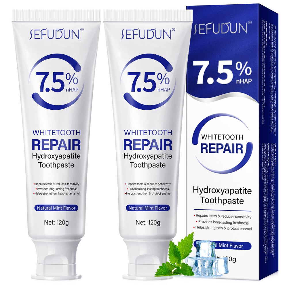 2 Pack Hydroxyapatite Toothpaste for Sensitive Teeth, Fluoride Enamel  Mint, 4.23oz
