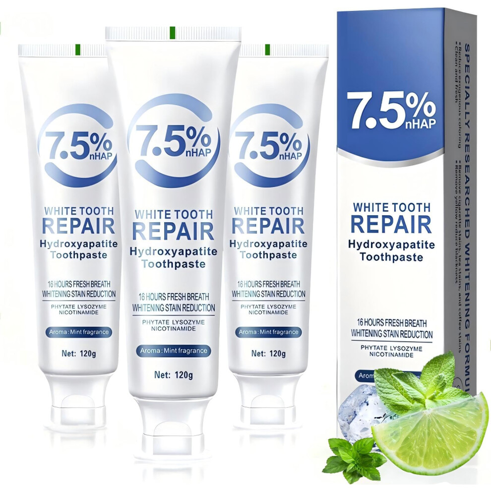 Hydroxyapatite Toothpaste for Sensitive Teeth Whitening and Enamel , Gentle Mint, 3 Pack