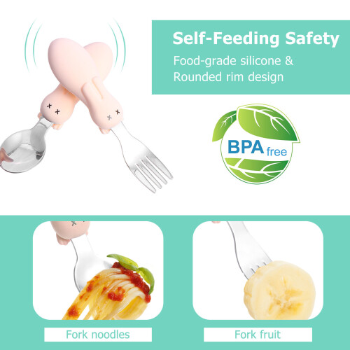 1Ensemble Ensemble Bébé Fourchette Silicone Acier 2