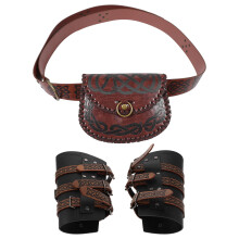 3Pièces Sac Ceinture PU Vintage Et Brassards Armure Médiévale
