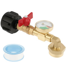Solid Brass Propane Refill Adapter with Gauge QCC1 90 Elbow for 1 lb Bottles Camping Grill