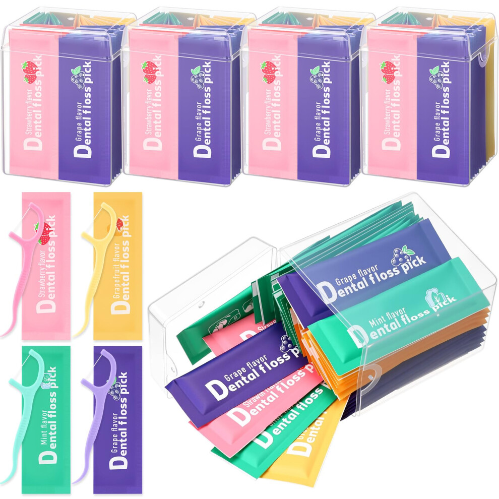200Pcs Individually Wrapped Dental Floss Picks Bulk Assorted Colors for Travel and Adults