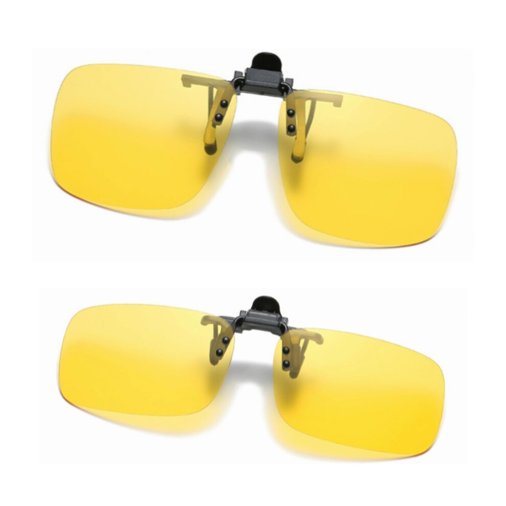 2 Pcs Yellow Clip On Night Driving Glasses Anti Glare Lenses Improve Night Vision for Eyeglasses