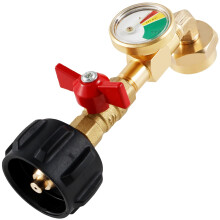 Propane Refill Adapter with Gauge, Solid Brass Tank Connector for 1 lb Bottle Camping Grill