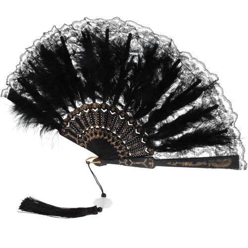 2Pièces Vintage Pliable Main Plumes Noir Pour Spectacle